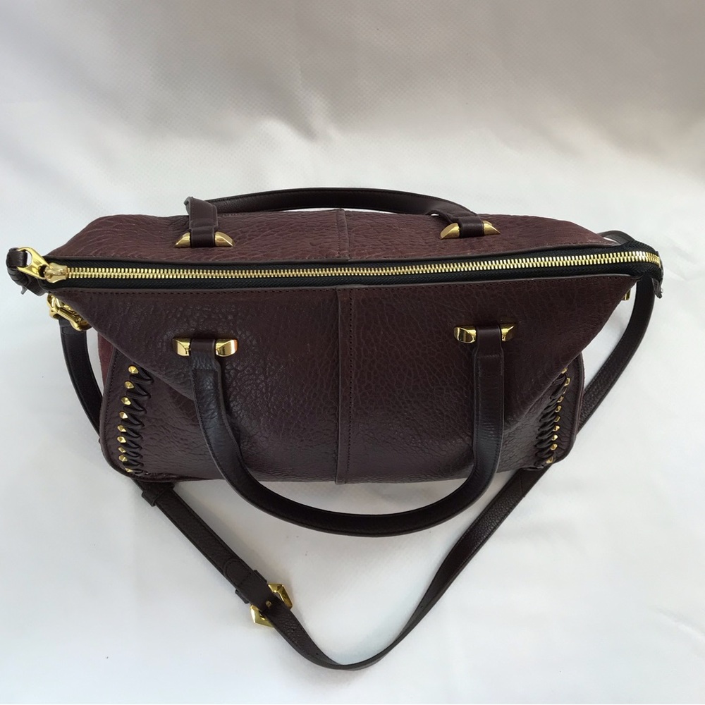 NWOT OR YANY Burgundy Large Leather Studded Satchel - Picture 10 of 12
